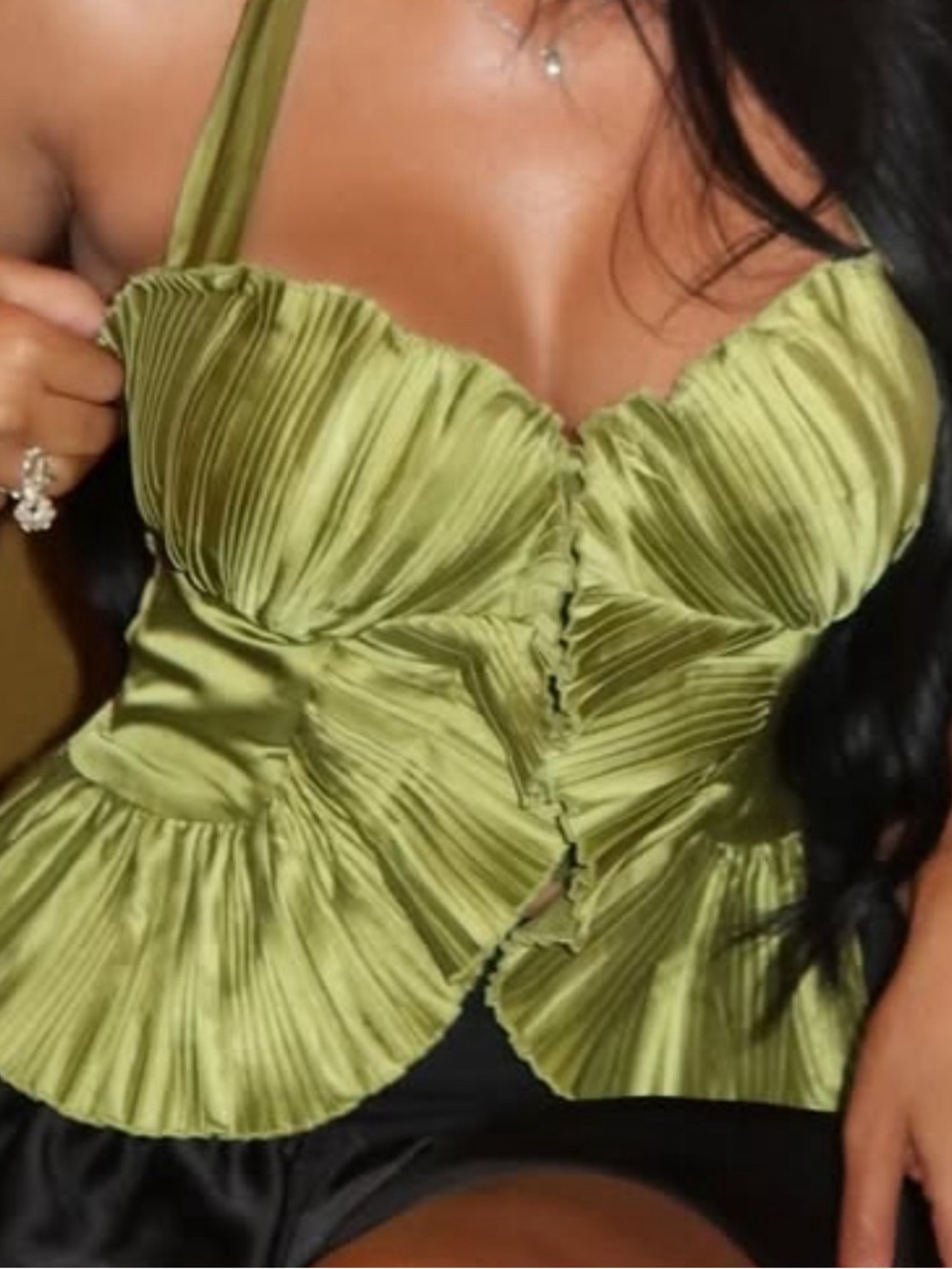 Blush Satin Halter Top in Olive